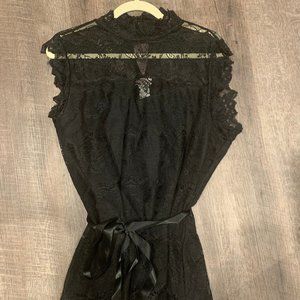Sexy Black Lace Sleeveless top w/Ribbon Belt 2X 3X